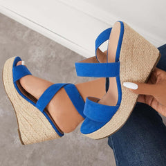 Suisecloths Criss-Cross Ankle Strap Espadrille Wedge Platform Sandals Oshnow