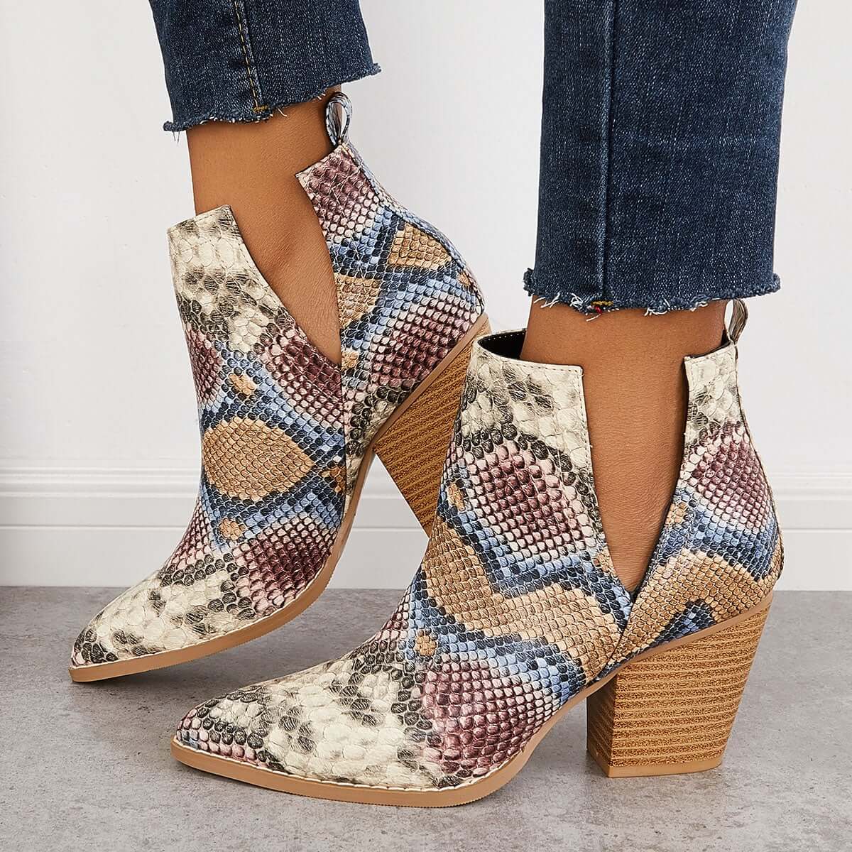 Bootbies Suisecloths Womens Western Ankle Cowboy Boots Cutout Block Heel Bootie ...