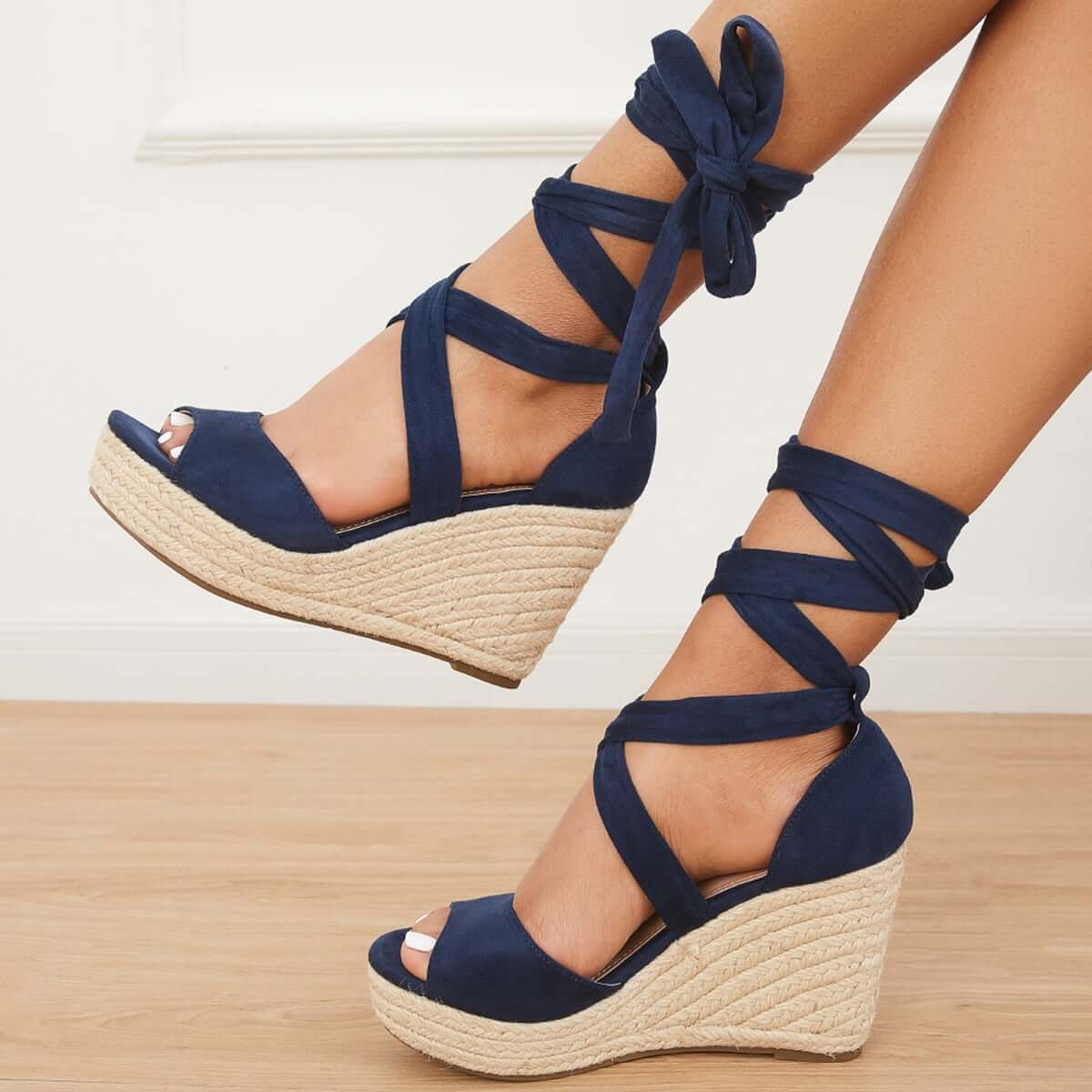 Summer Lace Up Espadrille Heel Platform Wedge Sandals Oshnow