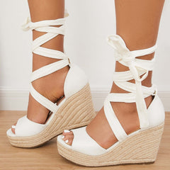 Summer Lace Up Espadrille Heel Platform Wedge Sandals Oshnow