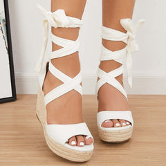 Summer Lace Up Espadrille Heel Platform Wedge Sandals Oshnow