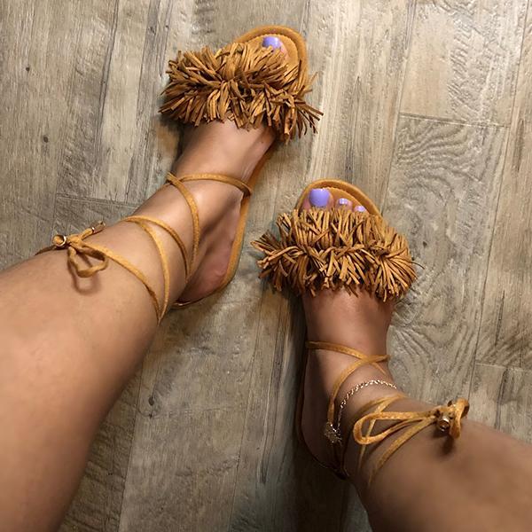 Summer Short Tassel Strap Sandals Oshnow