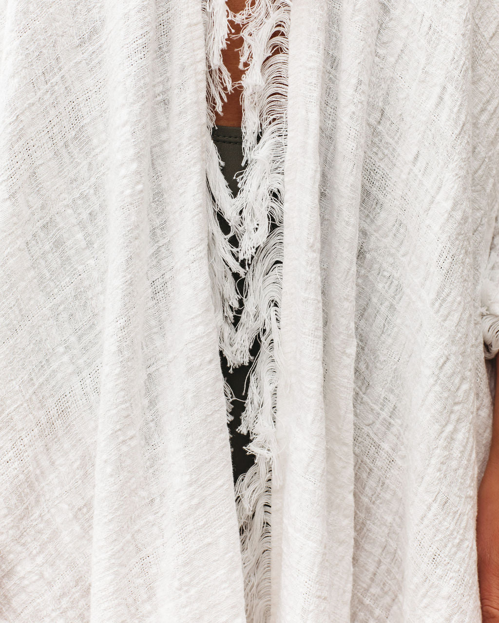 Summer Solstice Fringe Kimono - Off White Oshnow
