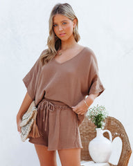 Sumner Cotton Relaxed V-Neck Top - Camel Oshnow