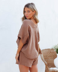 Sumner Cotton Relaxed V-Neck Top - Camel Oshnow