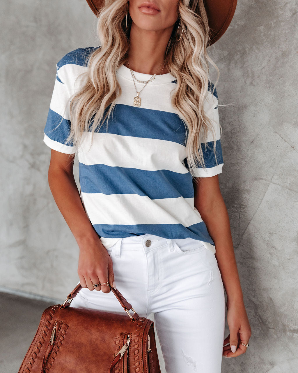 Sun-Sational Cotton Striped Tee - Blue Oshnow