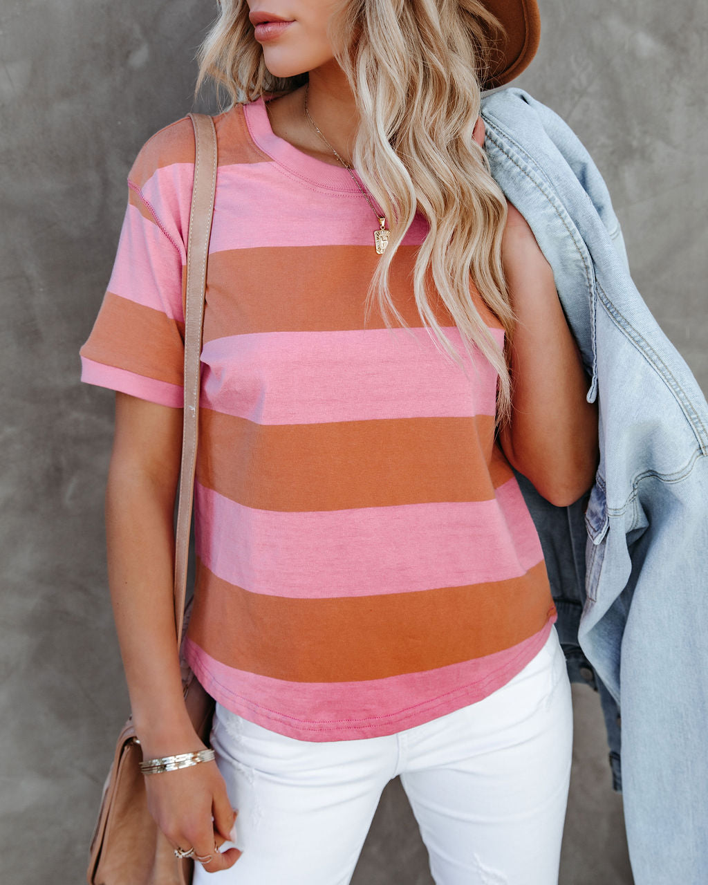 Sun-Sational Cotton Striped Tee - Pink Oshnow