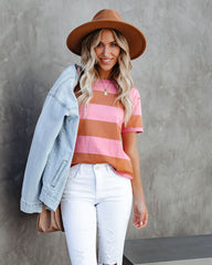 Sun-Sational Cotton Striped Tee - Pink Oshnow