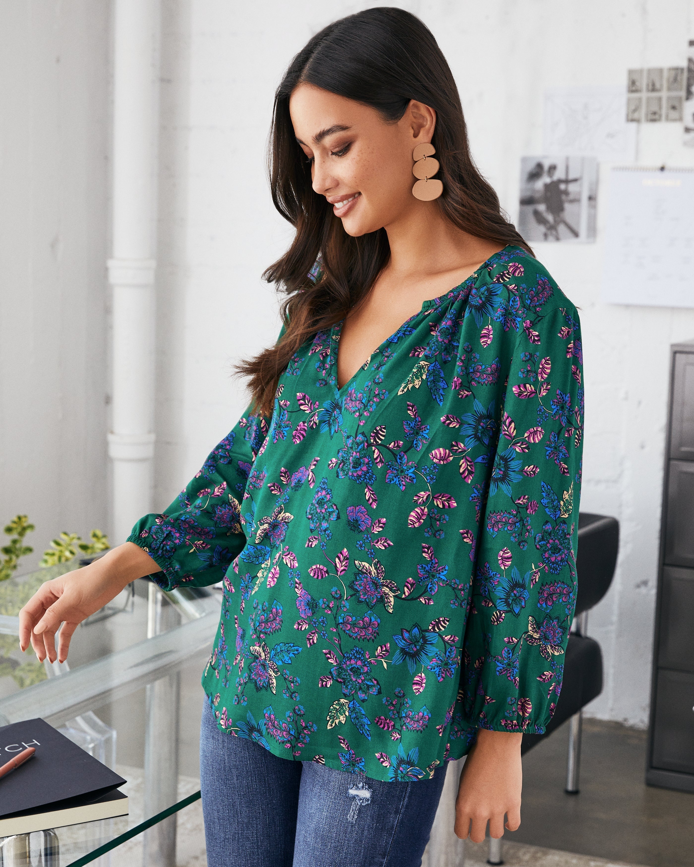 Sundale Floral Split Neck Blouse Oshnow