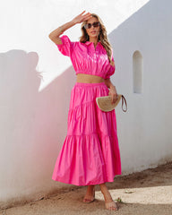 Sunny Meadow Tiered Midi Skirt - Hot Pink Oshnow