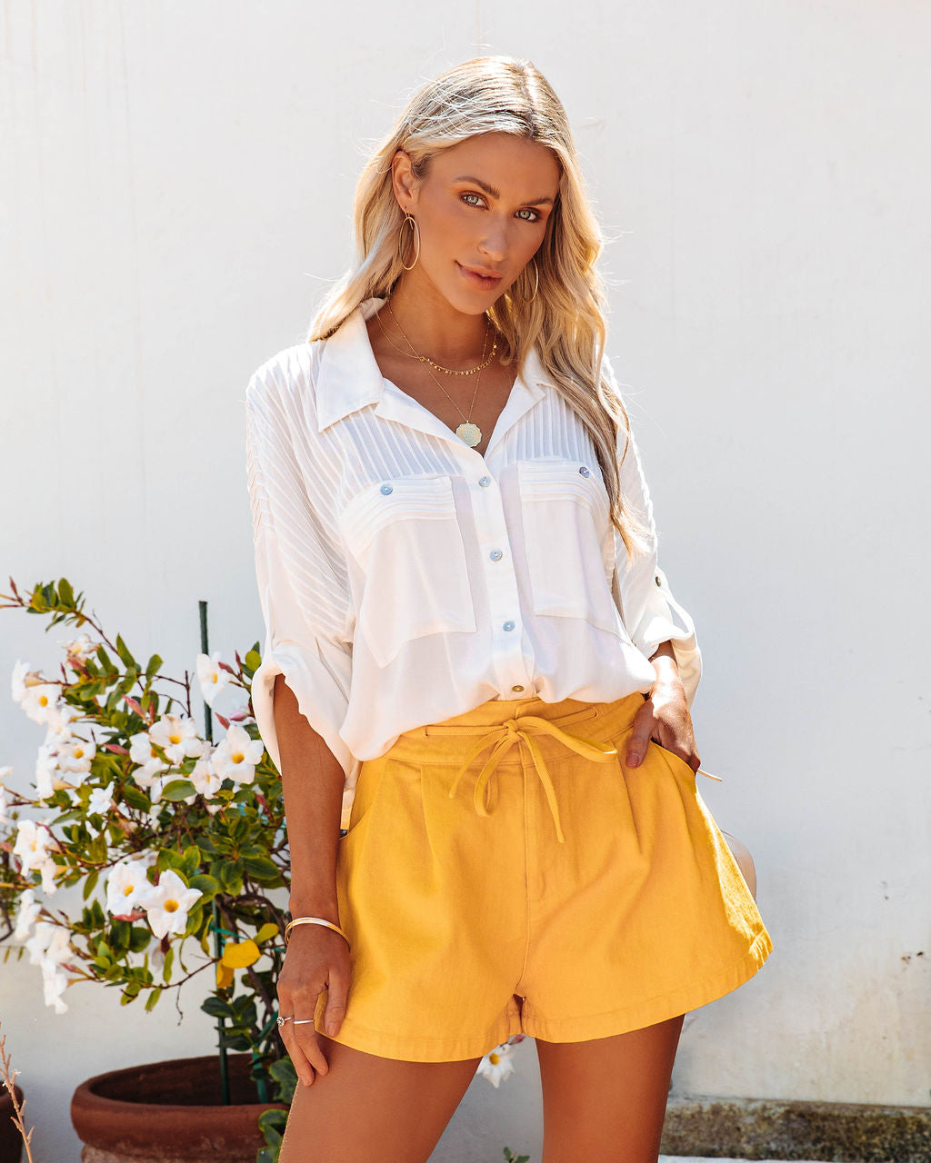 Sunshine Denim Pocketed Shorts - Marigold Oshnow