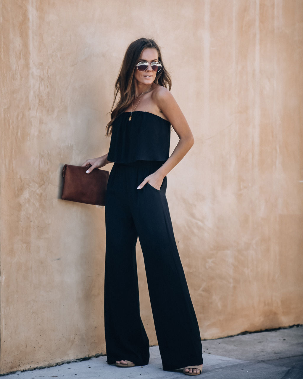 Supreme Strapless Pocketed Jumpsuit - Black Oshnow