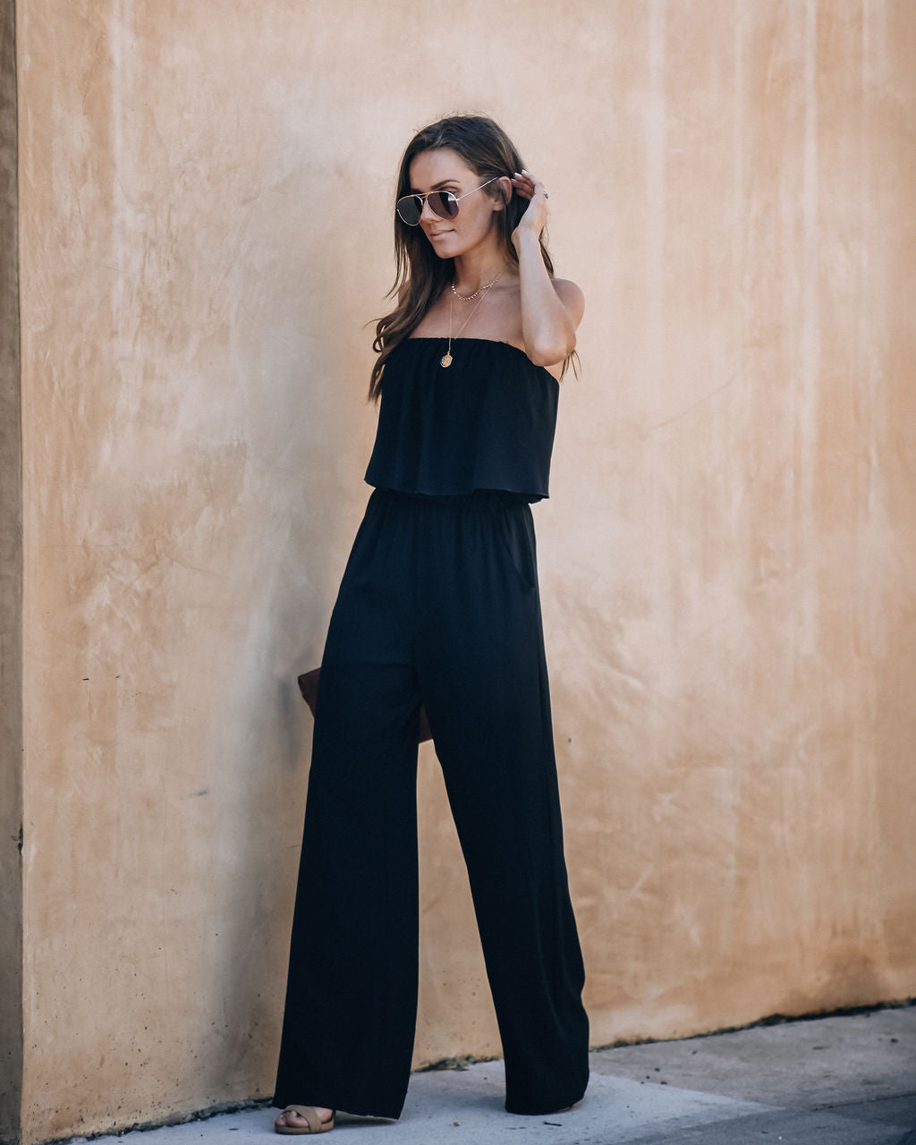 Supreme Strapless Pocketed Jumpsuit - Black Oshnow