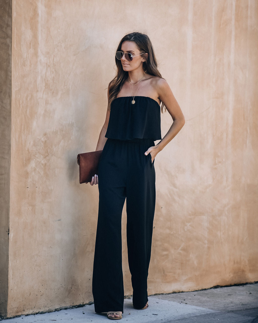 Supreme Strapless Pocketed Jumpsuit - Black Oshnow