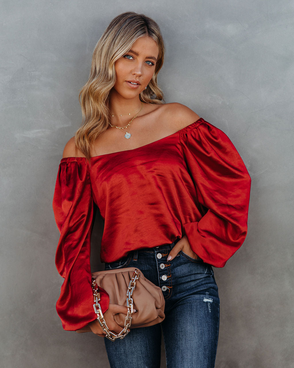 Sweeney Satin Billowed Blouse - Scarlet Oshnow