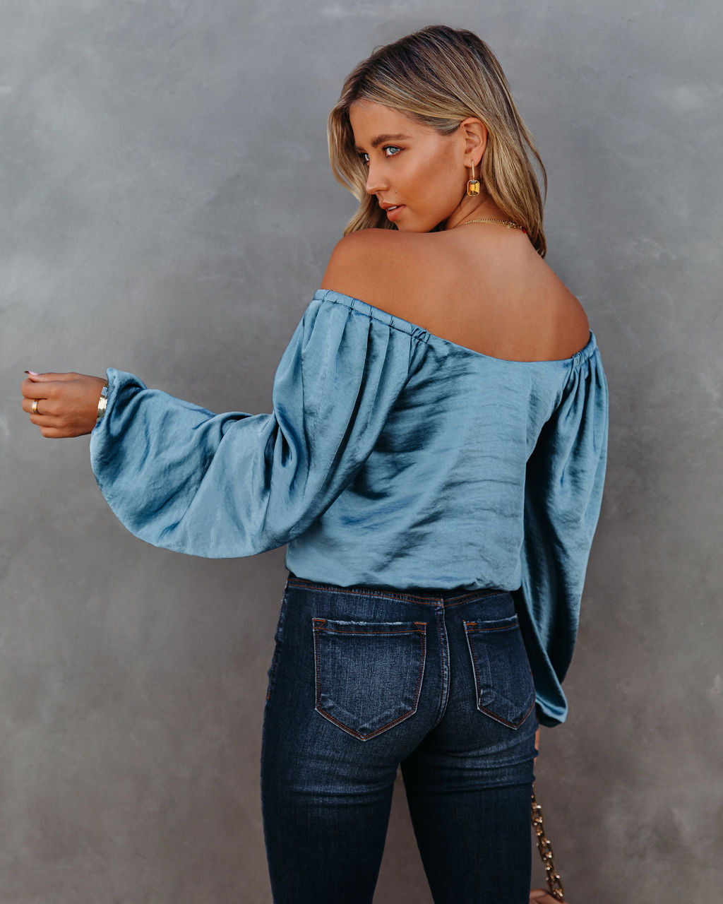 Sweeney Satin Billowed Blouse - Steel Blue Oshnow