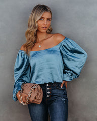 Sweeney Satin Billowed Blouse - Steel Blue Oshnow