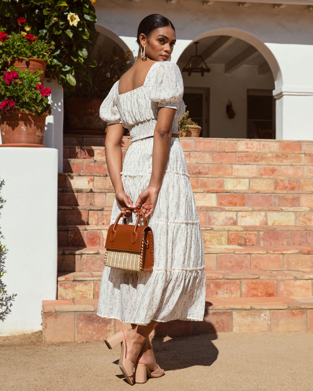 Sweet Life Floral Tiered Midi Skirt - Cream Oshnow