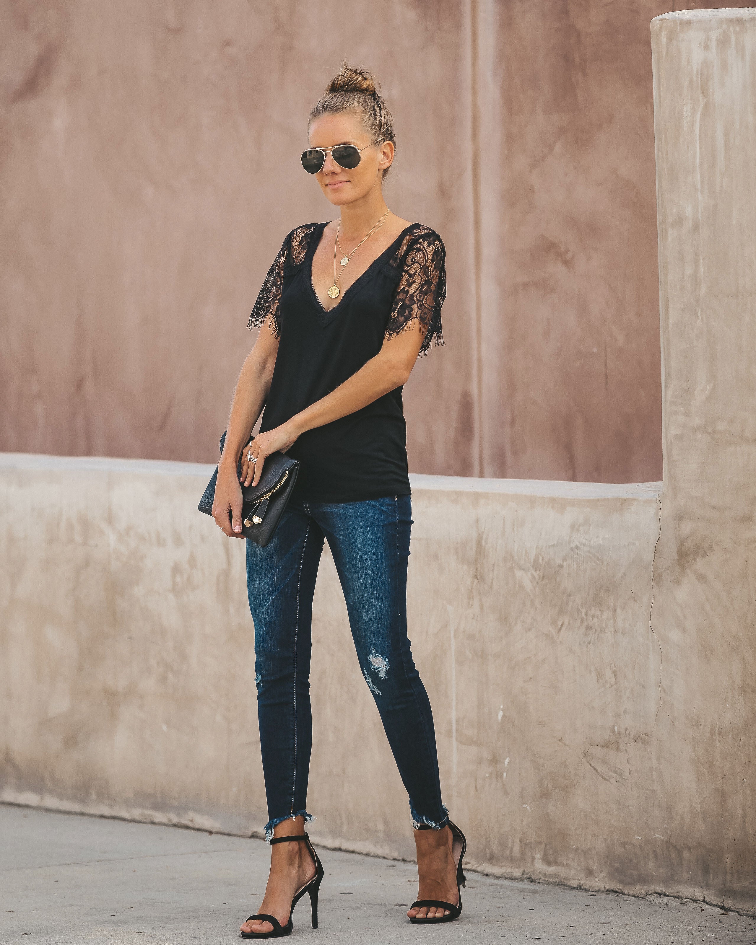 Sweet Side Lace Top - Black Oshnow