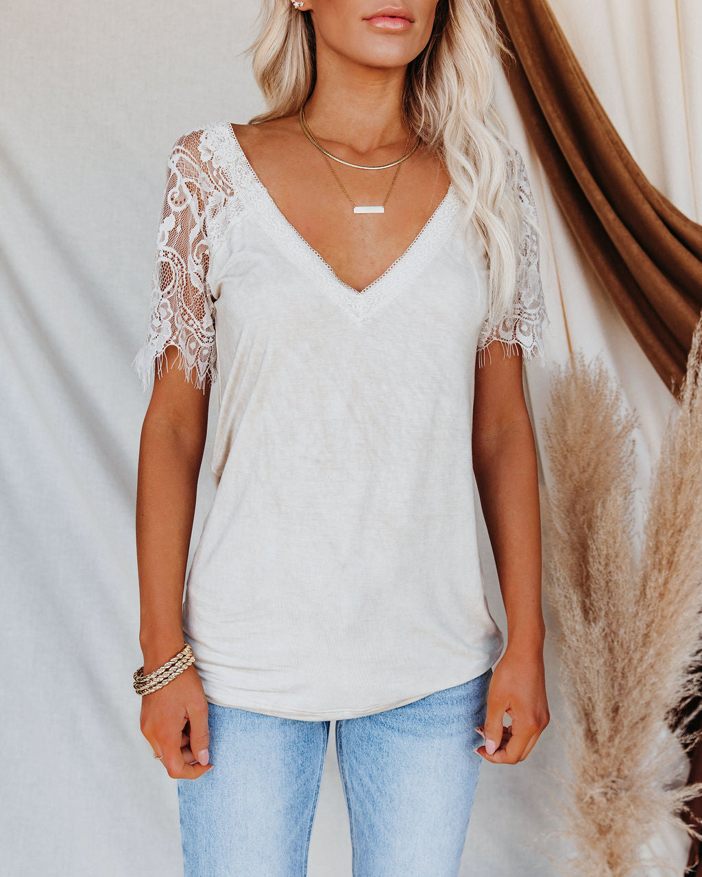 Sweet Side Lace Top - Toasted Almond Oshnow