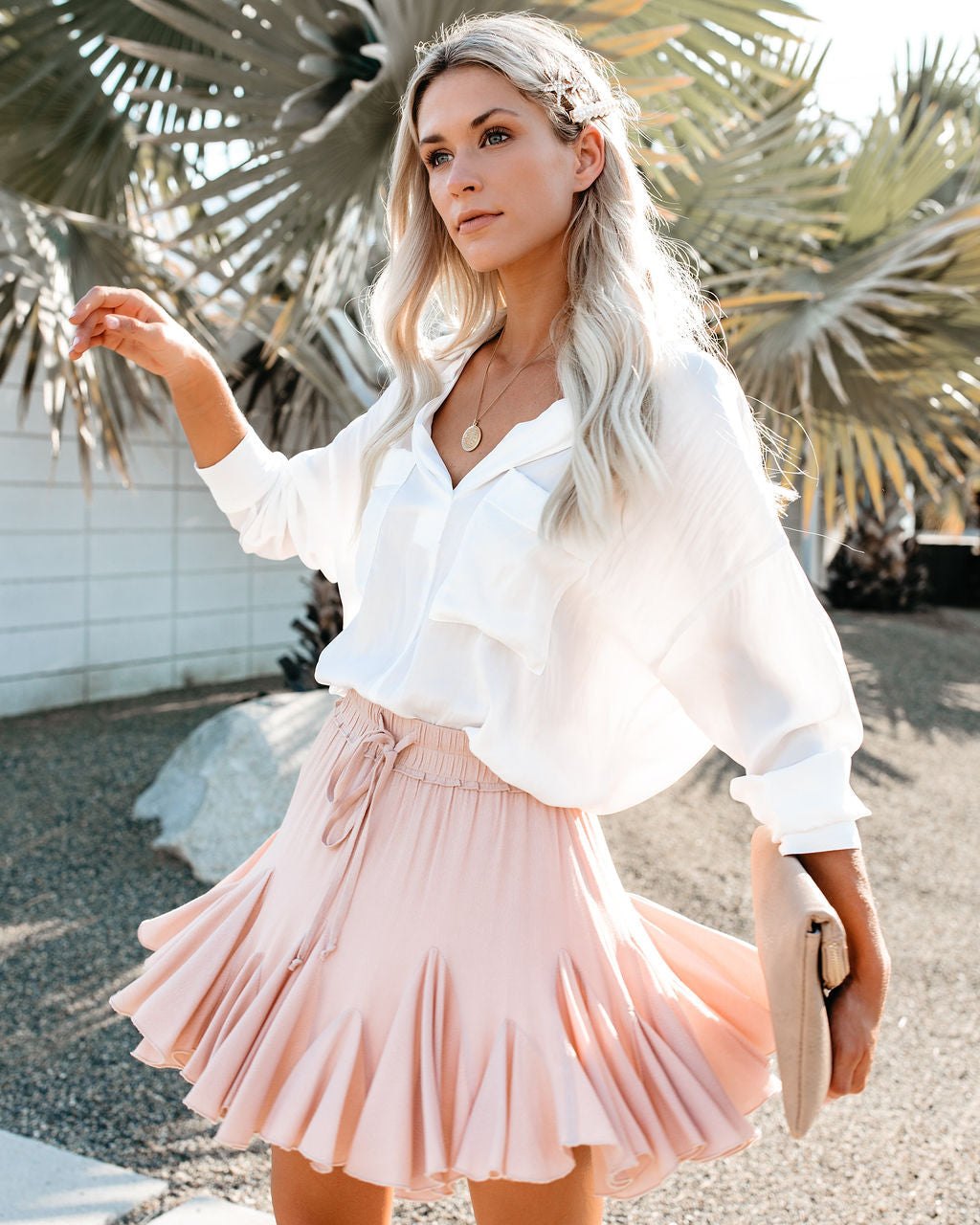 Swing + Shout Ruffle Mini Skirt - Blush Oshnow