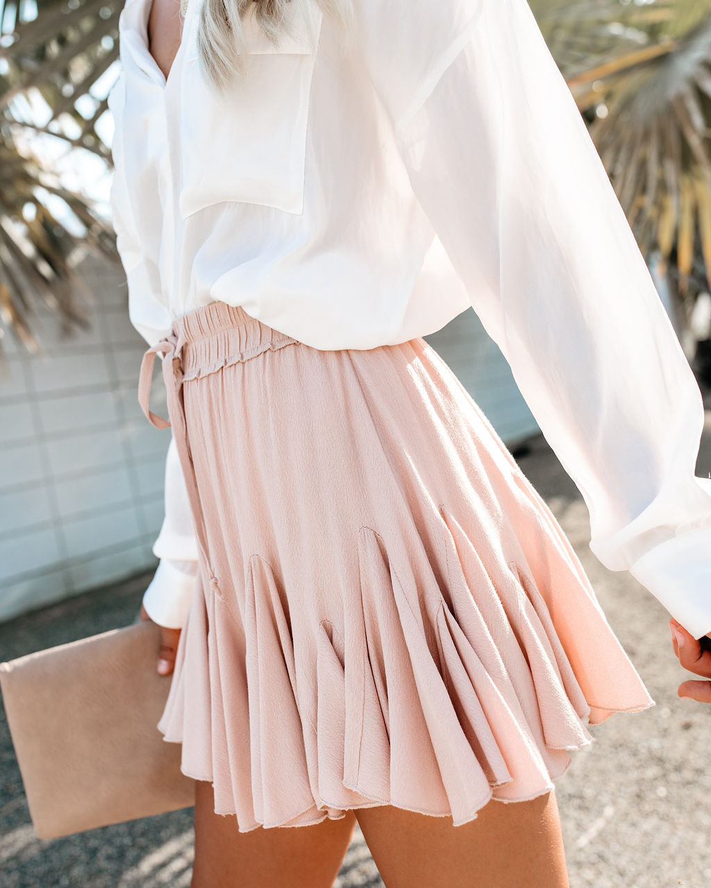 Swing + Shout Ruffle Mini Skirt - Blush Oshnow