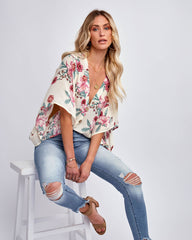 Sycamore Floral Button Down Kimono Top - Ivory Oshnow