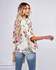 Sycamore Floral Button Down Kimono Top - Ivory Oshnow