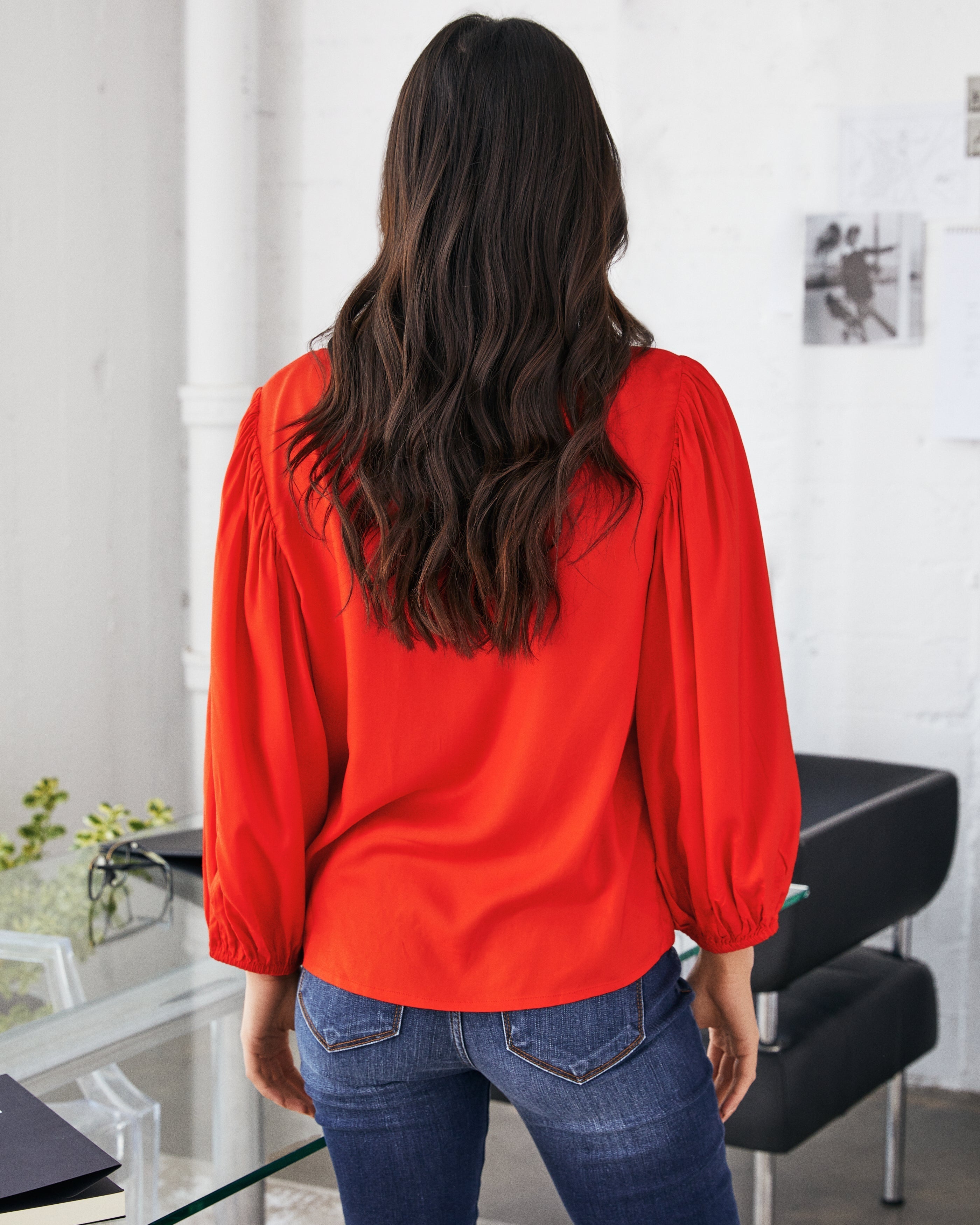 Sylas Pintuck Blouse - Coral Red Oshnow