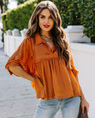 Tabitha Satin Babydoll Blouse - Burnt Orange Oshnow