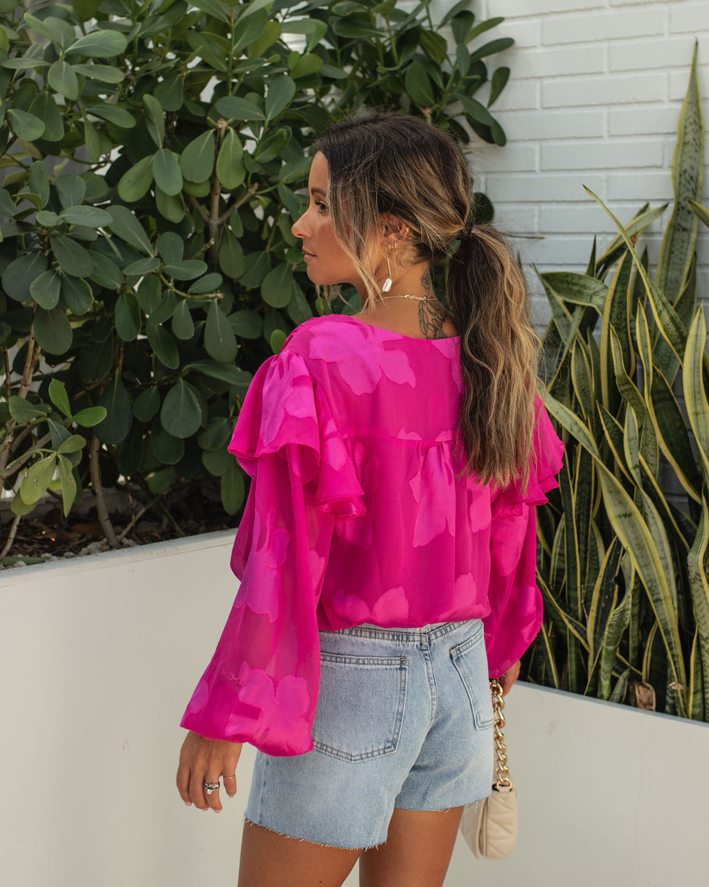 Tailynn Floral Ruffle Bodysuit - Hot Pink Oshnow