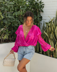 Tailynn Floral Ruffle Bodysuit - Hot Pink Oshnow