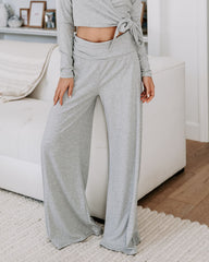 Take A Breather Ribbed High Rise Wide Leg Pants - Heather Grey Oshnow