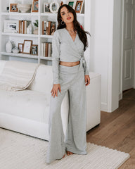 Take A Breather Ribbed High Rise Wide Leg Pants - Heather Grey Oshnow