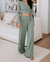 Take A Breather Ribbed High Rise Wide Leg Pants - Sage Oshnow