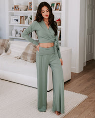 Take A Breather Ribbed High Rise Wide Leg Pants - Sage Oshnow