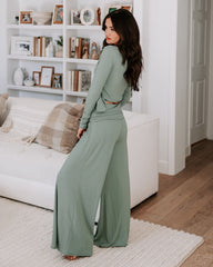 Take A Breather Ribbed High Rise Wide Leg Pants - Sage Oshnow