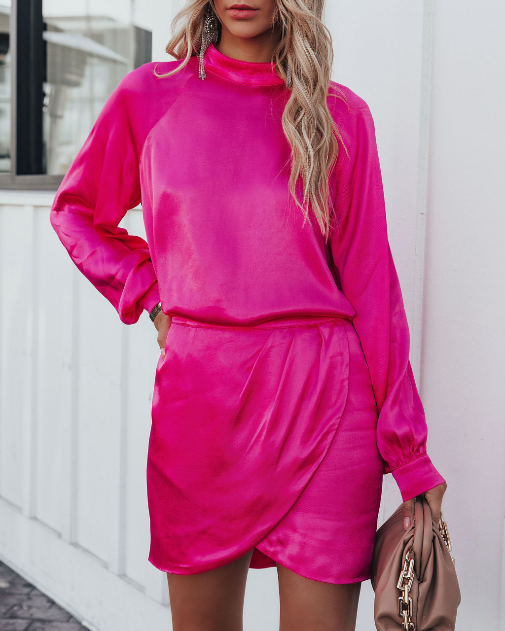 Take A Chance On Love Satin Blouse - Fuchsia Oshnow