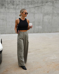 Taking It Back High Waisted Wide Leg Cargo Pants - Olive Oshnow