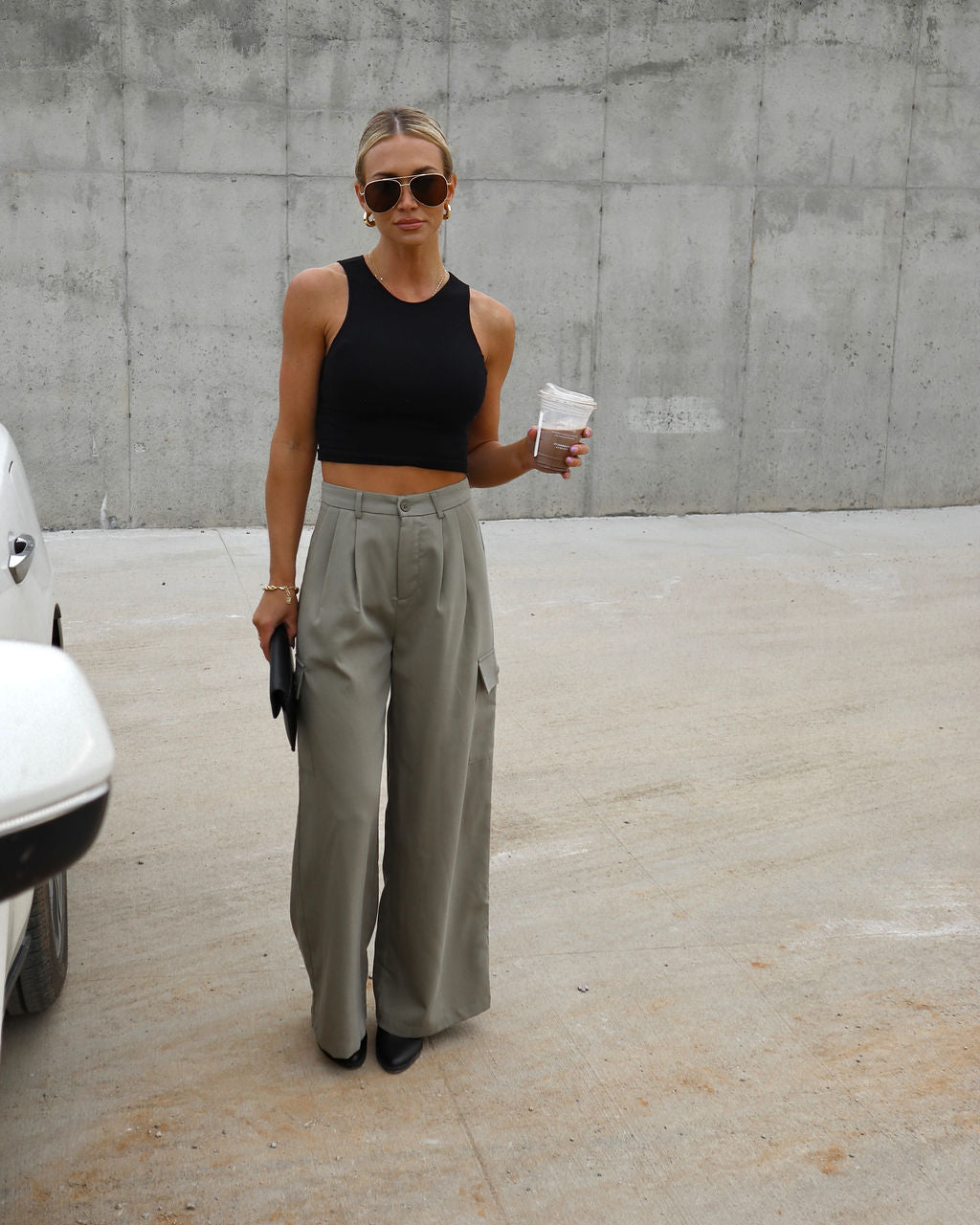 Taking It Back High Waisted Wide Leg Cargo Pants - Olive Oshnow