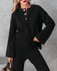 Taking It Easy Henley Long Sleeve Top - Black Oshnow