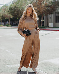 Tamra Satin Crop Drawstring Blouse - Camel Oshnow