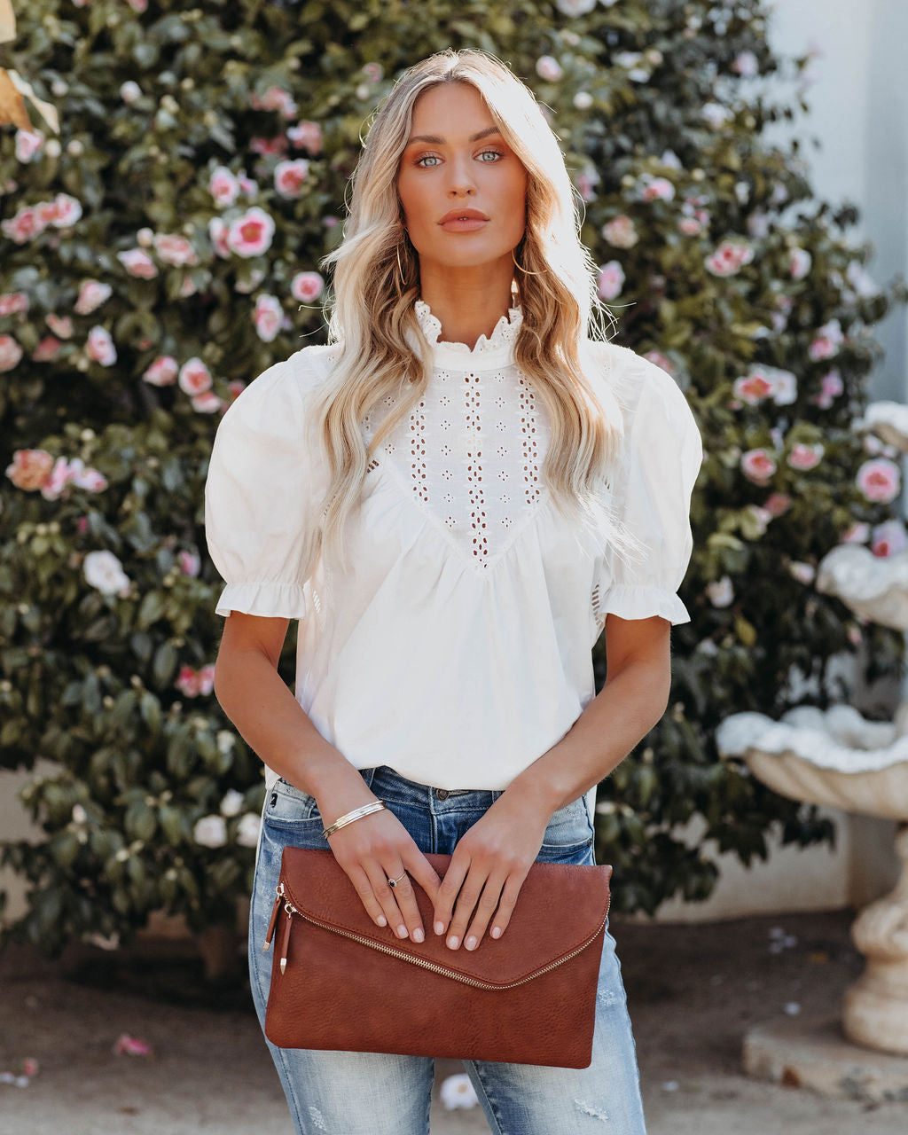 Tarragon Cotton Eyelet Top - White Oshnow