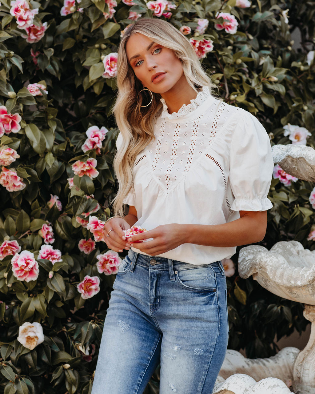 Tarragon Cotton Eyelet Top - White Oshnow