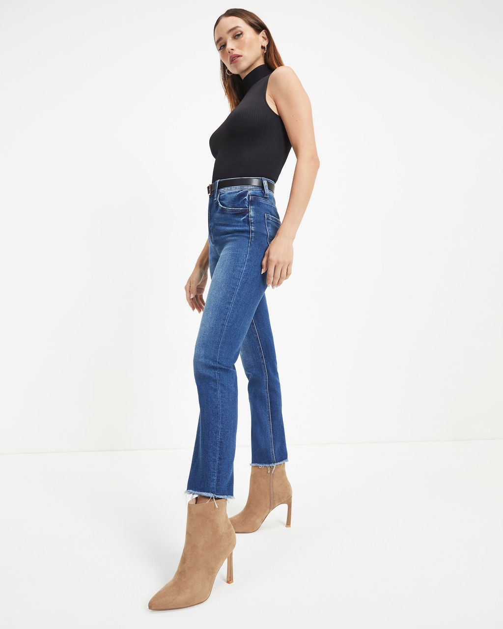 Tatum High Rise Stretch Frayed Straight Jeans - SALE Oshnow