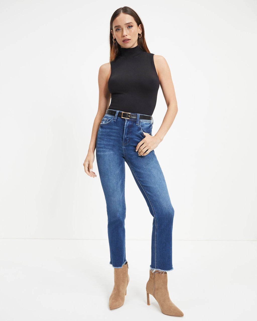 Tatum High Rise Stretch Frayed Straight Jeans - SALE Oshnow