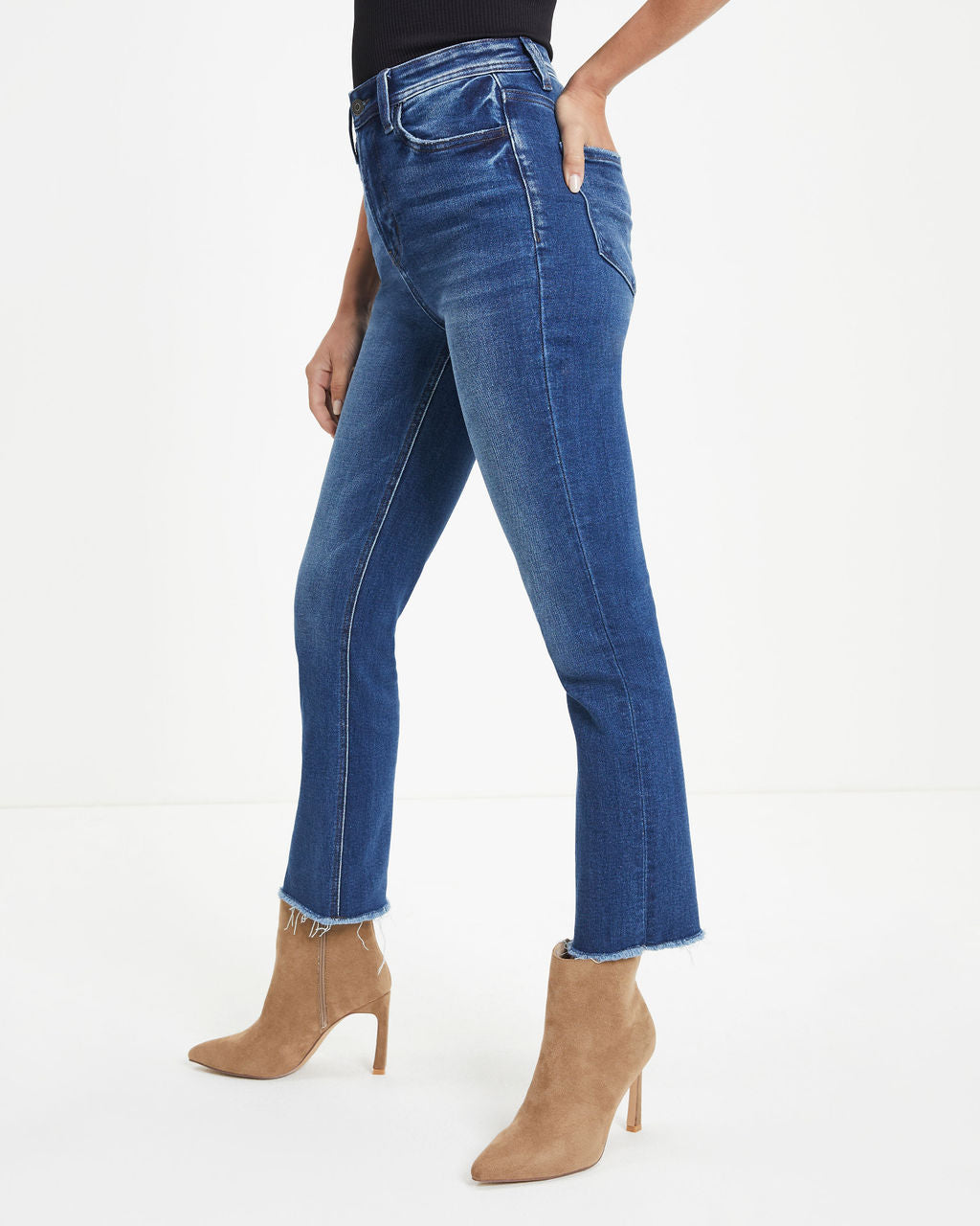 Tatum High Rise Stretch Frayed Straight Jeans - SALE Oshnow