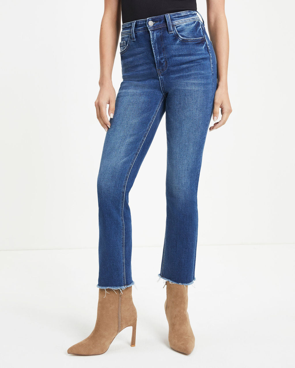 Tatum High Rise Stretch Frayed Straight Jeans - SALE Oshnow