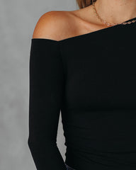 Tavia Asymmetrical Knit Top - Black Oshnow