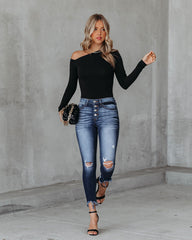 Tavia Asymmetrical Knit Top - Black Oshnow